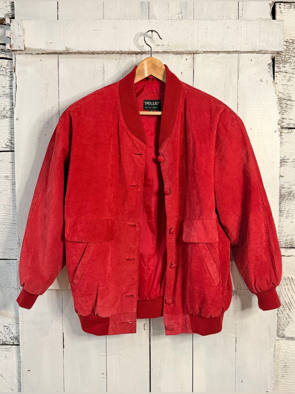 Vintage PELLE Red Suede Leather Bomber Jacket Medium